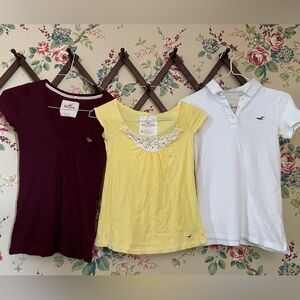 Hollister Short Sleeve Tops - Burgundy, Yellow & White, cotton, good condition